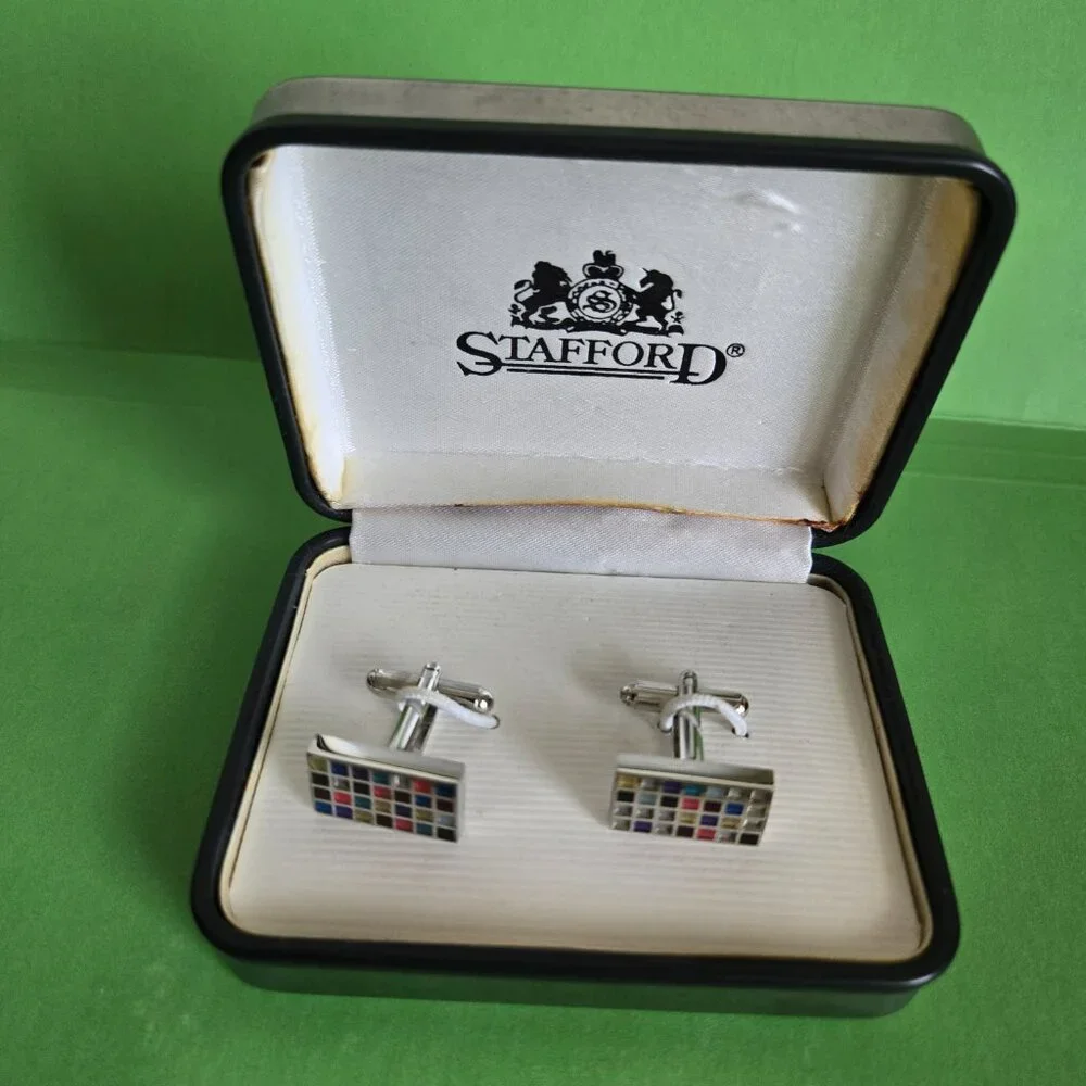 Vintage Stafford Silver Tone Cufflinks in Original Box
